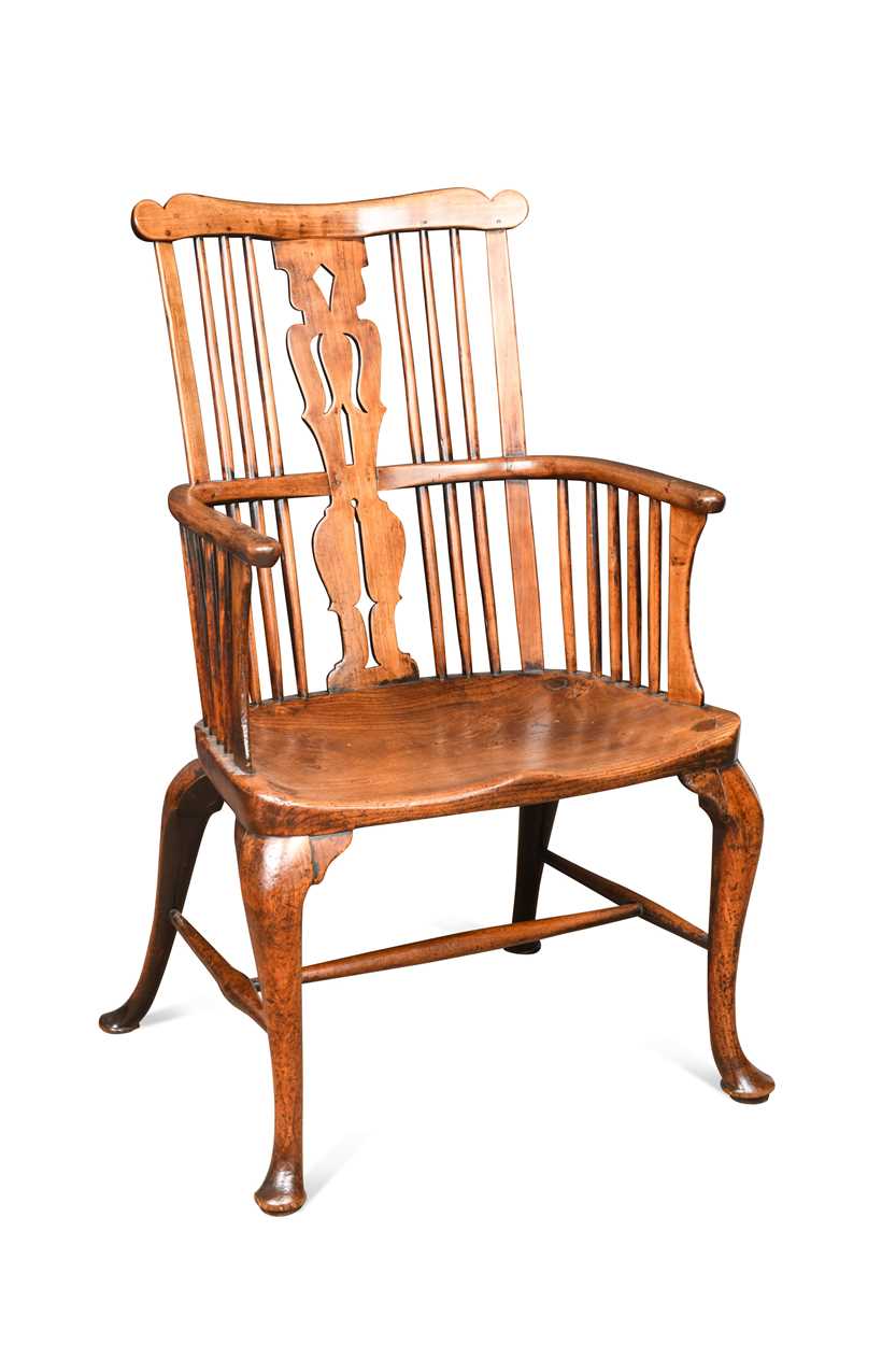 A Thames Valley cherry, walnut and elm comb-back arm chair, circa 1770,