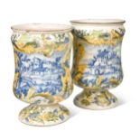 A pair of Maiolica pedestal vases,