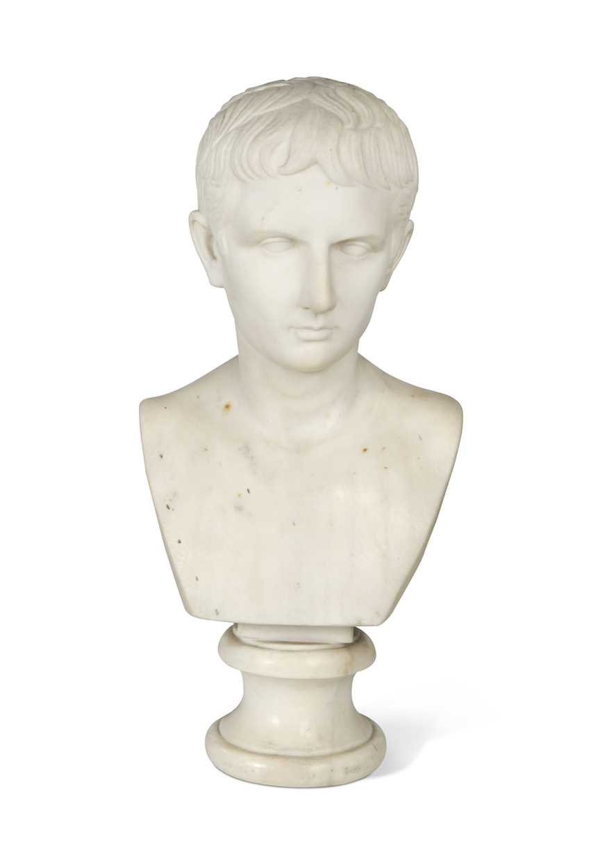 A Grand Tour marble bust of the young Octavius, 19th century,