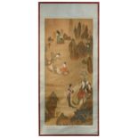 A Chinese scroll painting on silk, probably late Qing Dynasty,