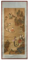 A Chinese scroll painting on silk, probably late Qing Dynasty,