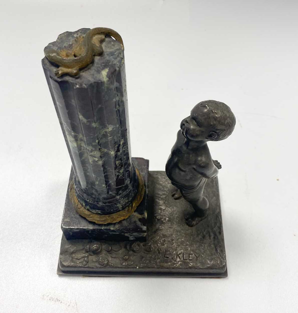 Louis Kley (1833-1911), a small bronze and marble figure group, - Image 3 of 6