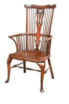 A Thames Valley walnut, fruitwood and elm comb-back arm chair, circa 1800,