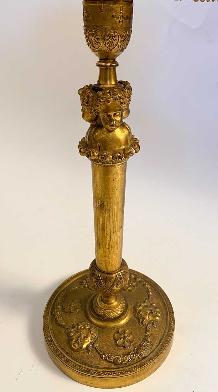 A pair of gilt bronze candle stick lamps, 19th century, - Image 3 of 4