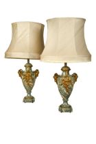 A pair gilt mounted green marble table lamps, late 19th century,