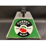 A Cherry Blossom Shoe Polish shoe shine stand with tin advertising panels, 16 1/2" w.