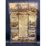 A circa 1920s Shell tin advertising sign, depicting a table of correct grades of their oil for