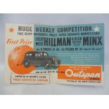 A 'Greatest Fruit Competition' card advertising booklet, detailing first prize of a Hillman Minx.