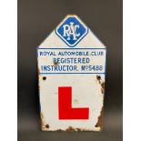 An RAC enamel L plate sign, 7 1/2 x 13 1/2".