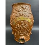 A salt glazed barrel, probably Doulton Lambeth, but unmarked, with a coat of arms to the front,