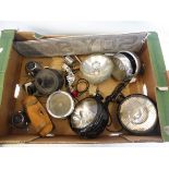 A box of automobilia including Butler spot lamps, bicycle lamps and accessories etc.