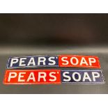 Two Pears' Soap enamel strip signs, both restored, each 18 1/2 x 2 3/4".