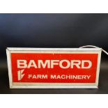A circa 1960s JCB 'Bamford Farm Machinery' illuminated hanging lightbox, 18" w x 8 1/2" h x 4 3/4"