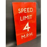 A Speed Limit 4 M.P.H. rectangular enamel sign with excellent gloss, 20 x 32".