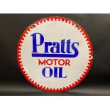 A Pratts Motor Oil circular double sided enamel sign, by Bruton of Palmers Green, dated December