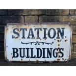 An early 'Station Buildings' rectangular enamel sign, 45 x 27".