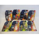 Eight good condition carded Star Wars Power of The Force action figures to include Han Solo, Lando