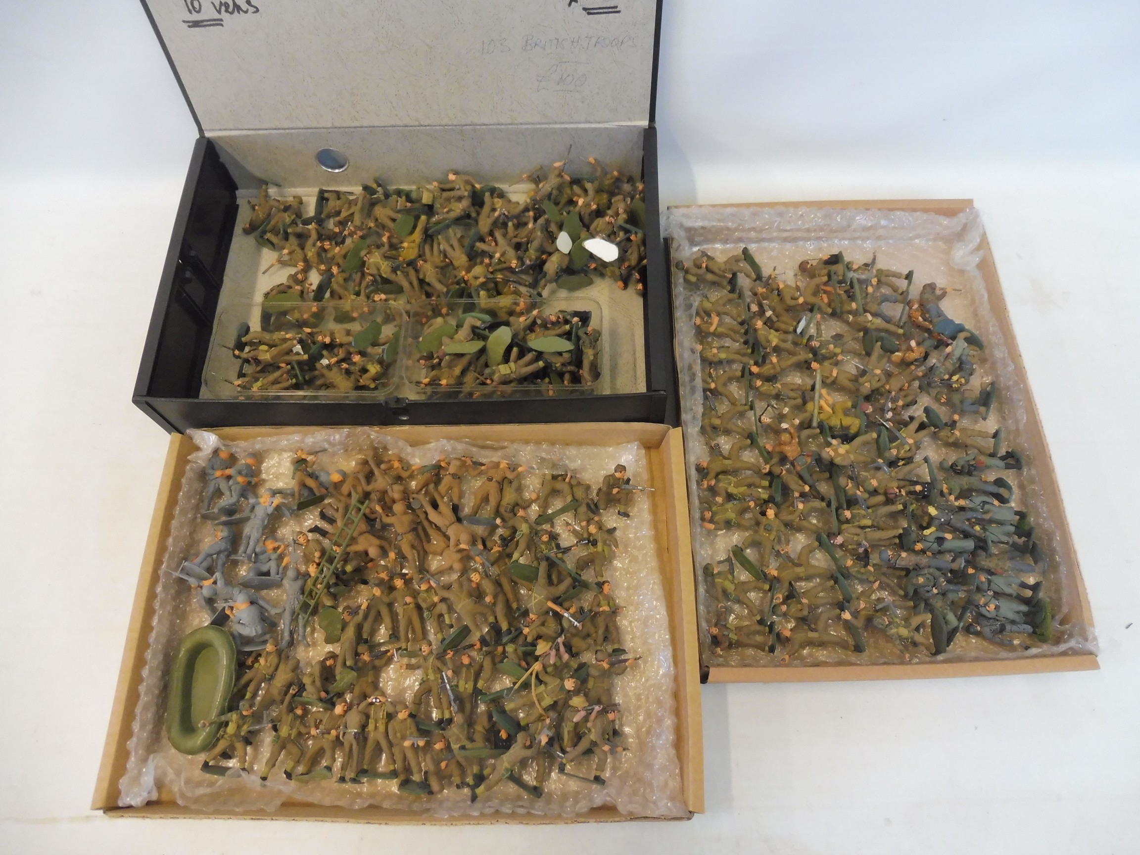 Three trays of WWII era painted soldiers, various nationalities.