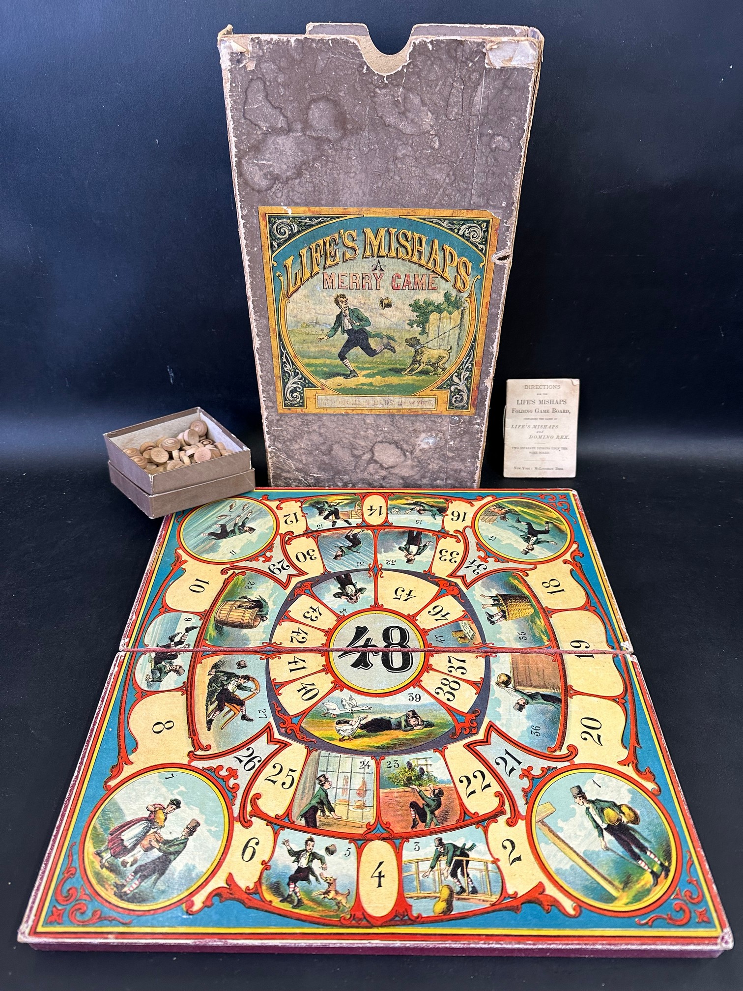Life's Mishaps - A Merry Game by McLoughlin, folding game board in original slip case, with original