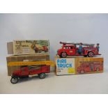 Three tinplate fire tenders, all boxed.