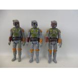 Three Boba Fet figures complete with missiles, in generally good condition.