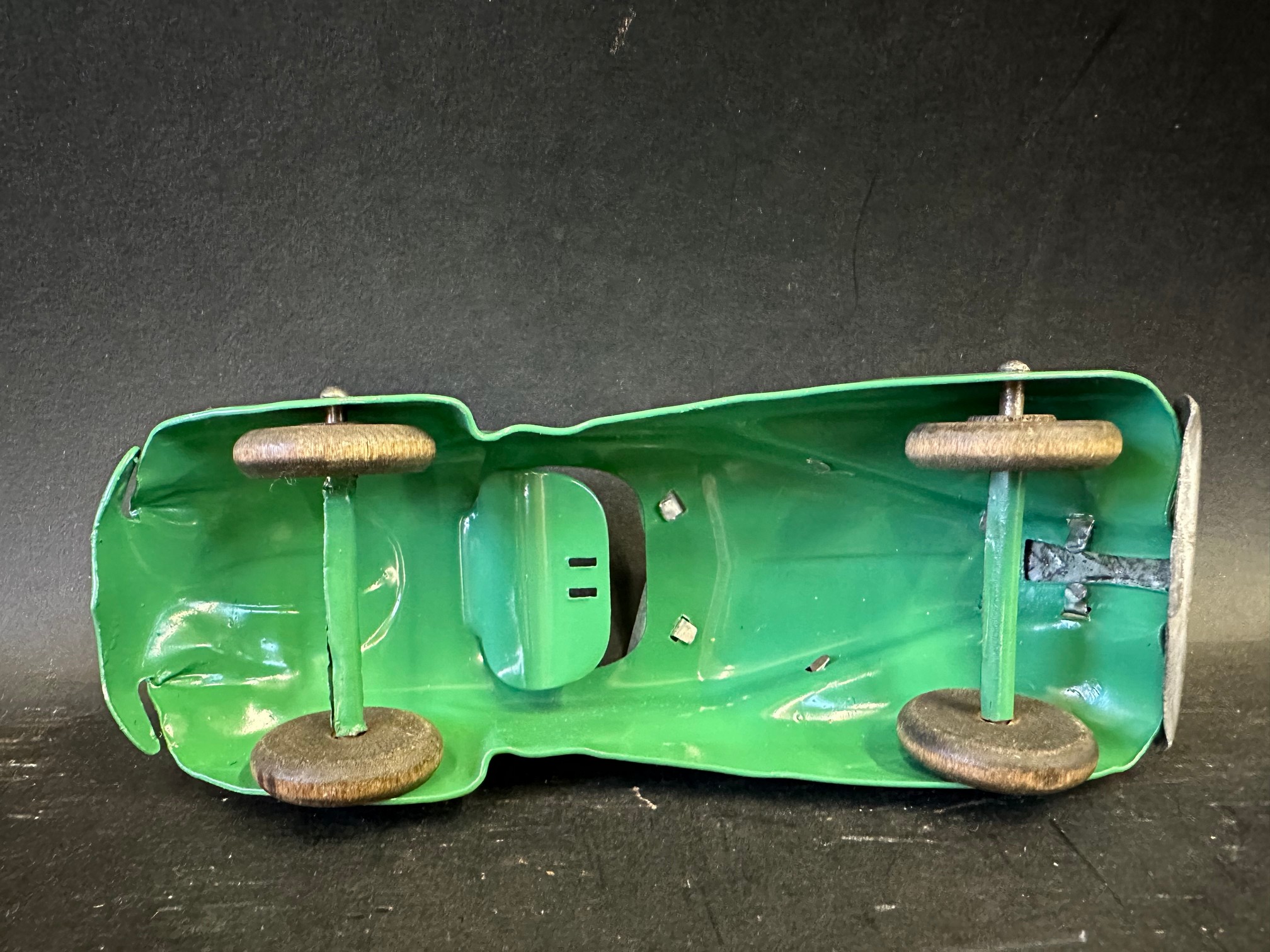 A tinplate model of a circa late 1930s streamlined motor car, in excellent condition. - Image 3 of 3