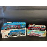 A boxed Chinese tinplate friction drive locomotive plus a boxed Japanese Kanto Toys tinplate 'Silver
