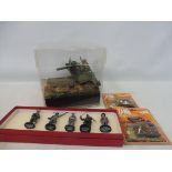 A selection of military die-cast and diorama.