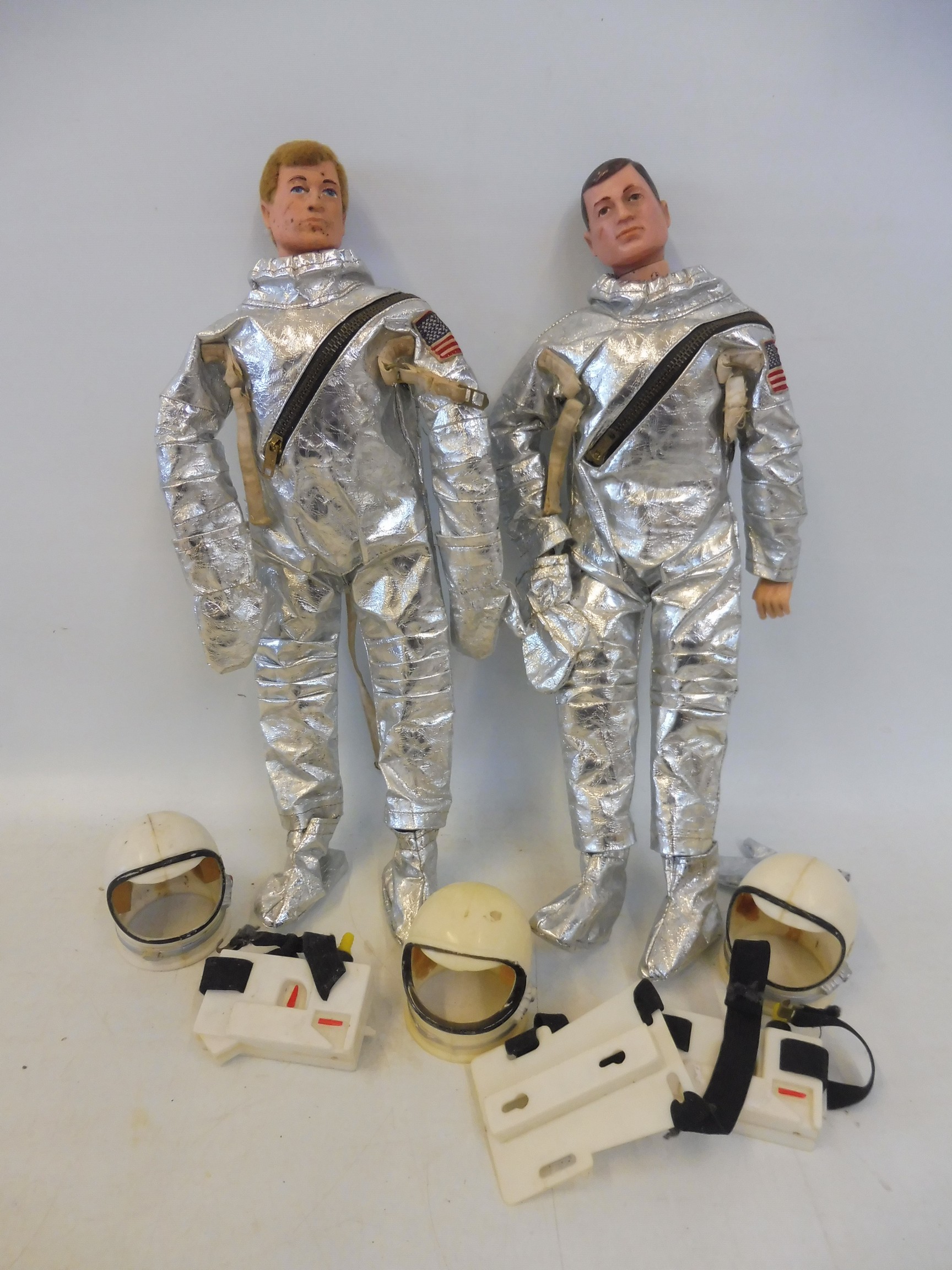 Two circa 1960s Action Man figures plus a large quantiy of space uniforms, accessories etc.