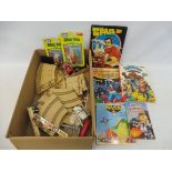 A box of toys to include Transformers, Judge Dread and others.
