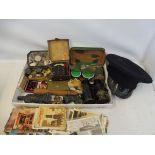 A selection of militaria including badges, buttons, binoculars, postcards etc., Palestine Police