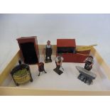 A lead blacksmiths set, includes figure, hearth, anvil, brazier etc.