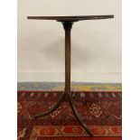 A yew wood wine table with rectangular top, circular stem and splayed tripod supports, the top 15