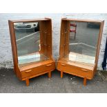 A pair of G-Plan style display cabinets with sliding glass doors and single drawer to the base, 30