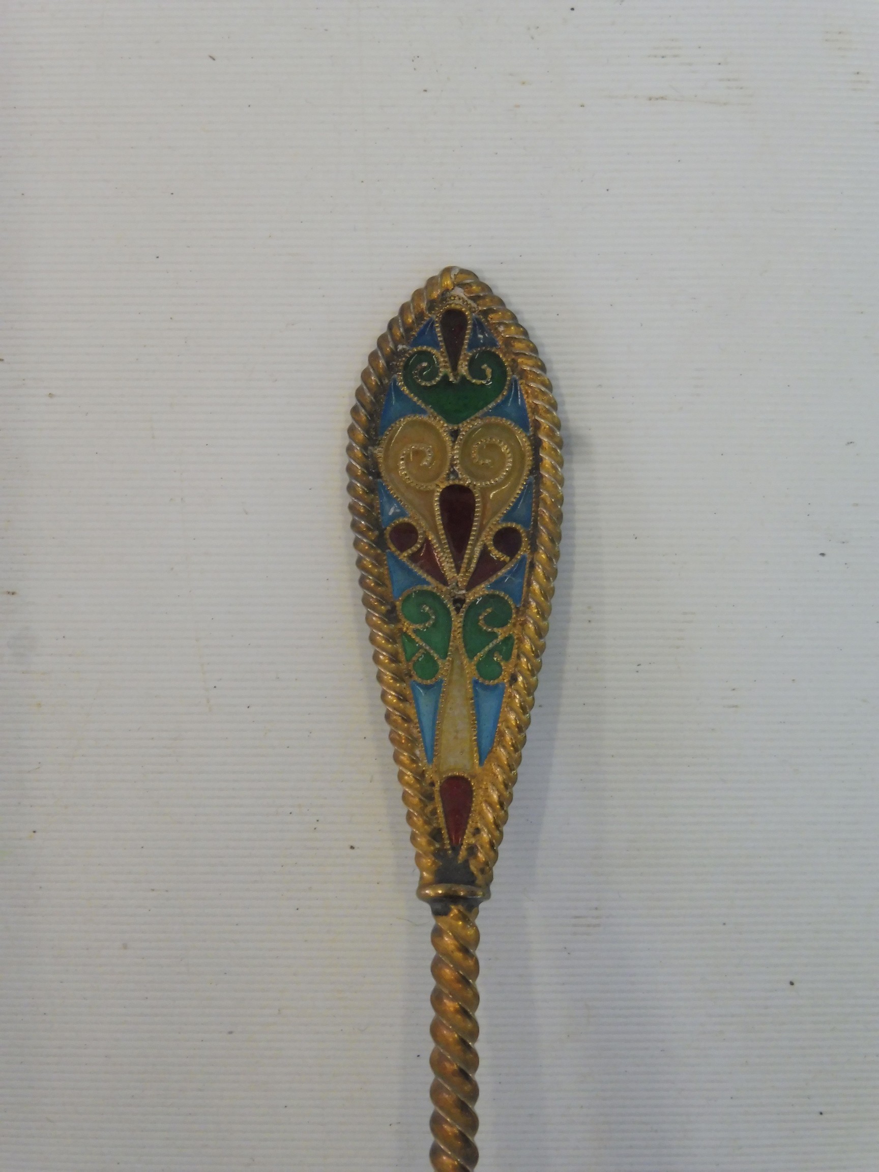 A Continental silver gilt spoon with an enamel handle, stamped .925 S. - Image 2 of 3