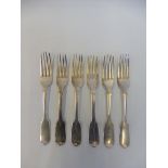 A set of six Victorian fiddle pattern dessert forks, London 1842, maker William Eley.