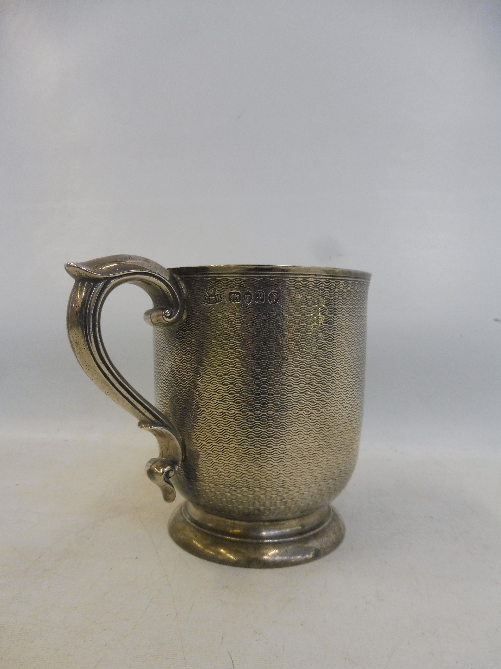 A Victorian silver christening mug with engine turned decoration and monogram, maker Charles - Image 3 of 4