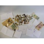 A bag of various coinage, UK and foreign.