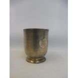 A Victorian silver christening mug with engine turned decoration and monogram, maker Charles