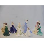 A selection of porcelain figurines of ladies including Royal Worcester and Coalport, with some