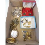 A silver charm bracelet, approx. 67.1g, various gold on silver items including cufflinks (approx.