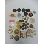 A collection of coins including silver crowns, a Maundy 1887 set, crowns, farthings etc.
