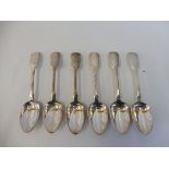 A set of six Victorian provincial fiddle pattern dessert spoons, Exeter 1845, maker W.R.Sobey.