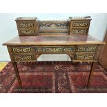 Edwards and Roberts - an Edwardian mahogany and boxwood strung writing desk, profusely inlaid with