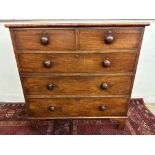 A Victorian mahogany chest fitted with two short and three long drawers, on bracket feet, 43" wide.