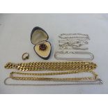 A selection of silver bracelets and necklaces, approx. 44.7g, plus two yellow metal necklaces and