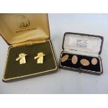 A cased pair of 9ct gold cufflinks, approx. 4.7g plus a cased pair of Japanese cufflinks.