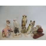 A good quality late 19th Century Continental porcelain model of an owl stamped EBS, and various