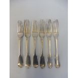 A set of six late William IV fiddle pattern table forks, London 1837, maker Mary Chawner.