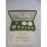 A cased 1976 Franklin Mint Coinage of Guyana Eight-Coin proof set, with certificate.